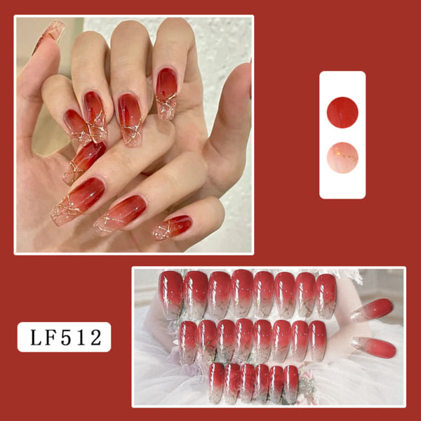 Glänsande vinröda konstgjorda naglar Unikt trendigt mönster för nagelbitar för dagligt bruk jelly glue model