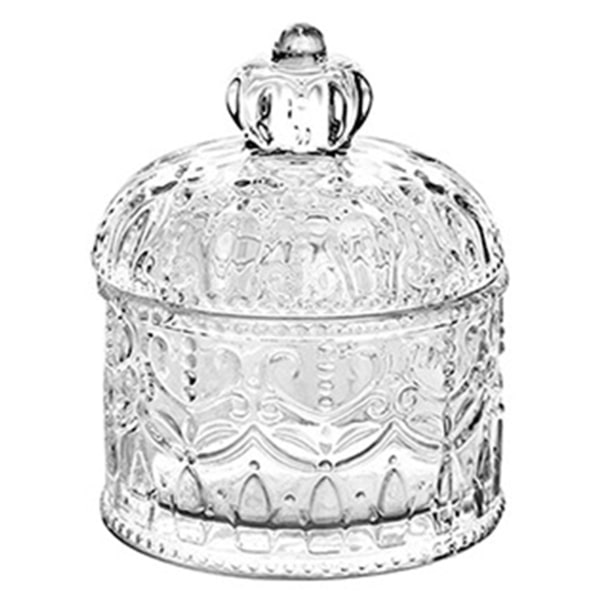 Crown Glass förvaringsburk Multipurpose smycken bomullspinne förvaringsbox med lock a
