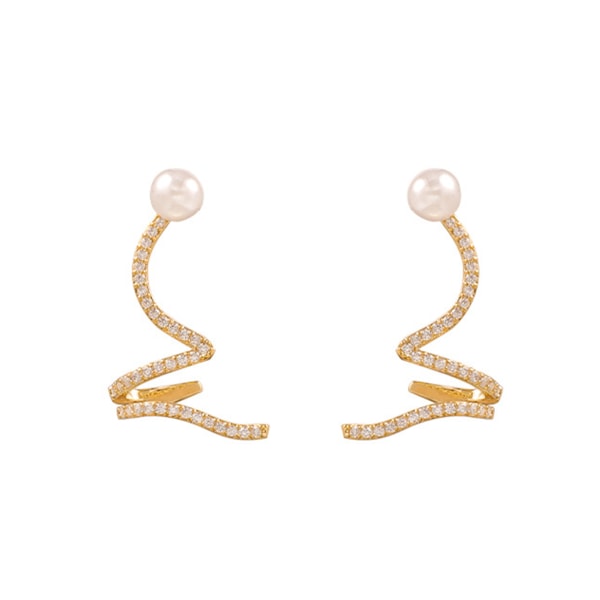 18K guld Ormformade dubbar Pearl Ear Bone Clamp Snygg Elegant Icke-pierced örhängen Smycken Present för a pair