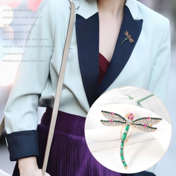 Trollslända formad brosch Elegant glaspärlor Lapel Pin Bag Kläddekoration default