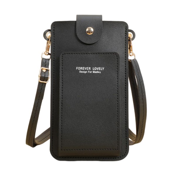 Crossbody-telefonväska för kvinnor PU-slingväska med skärmfönster Universal 11*20*2 cm black