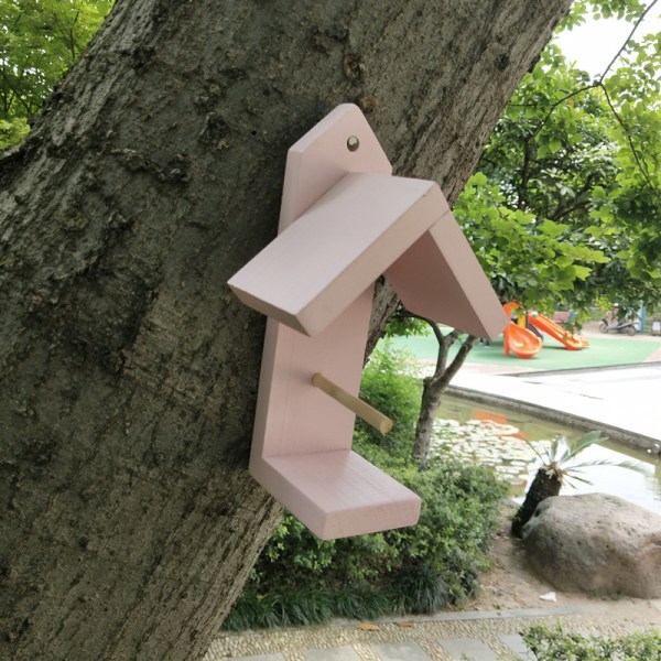 Träfågelmatare med litet hus format för utomhusbruk wood color