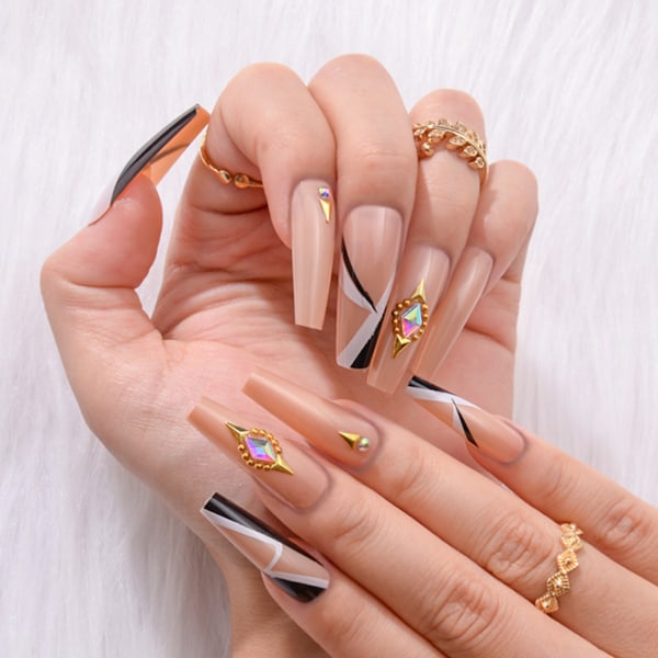 Nakenfärgade konstgjorda naglar Snygga designade trycknaglar för professionell nagelsalong jelly glue model