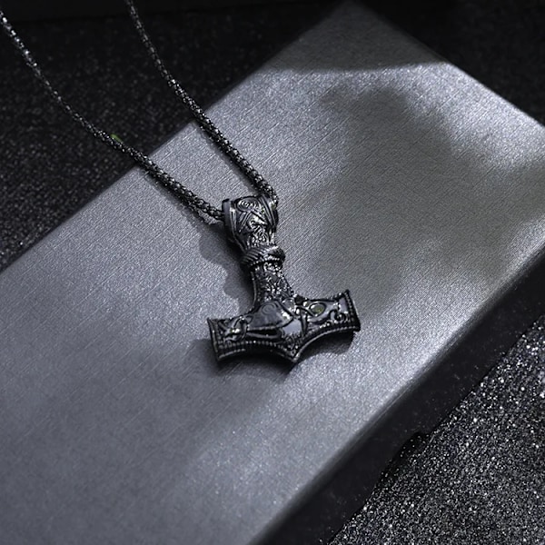 Punk Halsband för Män Thor Hammare Mjolnir Viking Amulett Hammare Skandinaviskt Hänge Nordisk Smycke Metallkedja Hänge Smycken YA0865-2