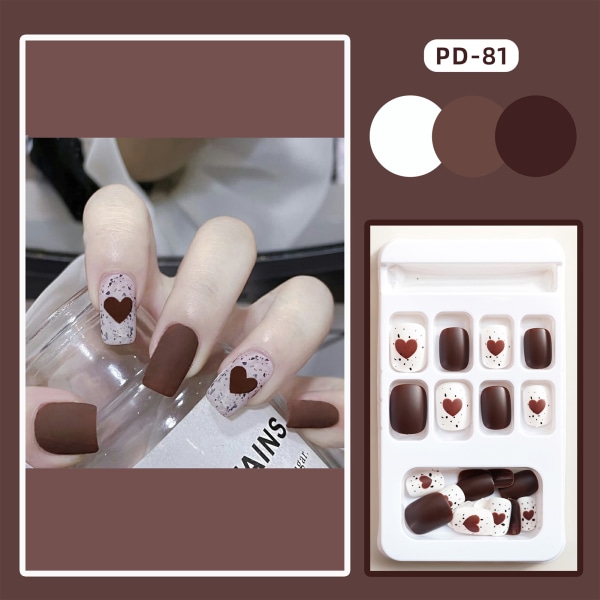Choklad fyrkantiga lösnaglar med hjärta printed Charmig bekväm att bära manikyr naglar för professionell nail art glue models