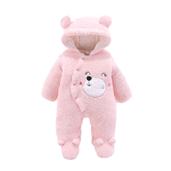 Förtjockad Romper snödräkt för baby med flanell förtjockad imitation av sidenbomull Ren bomullsfoder som vinterkläder 0-12M pink smiling bear 9m 73cm