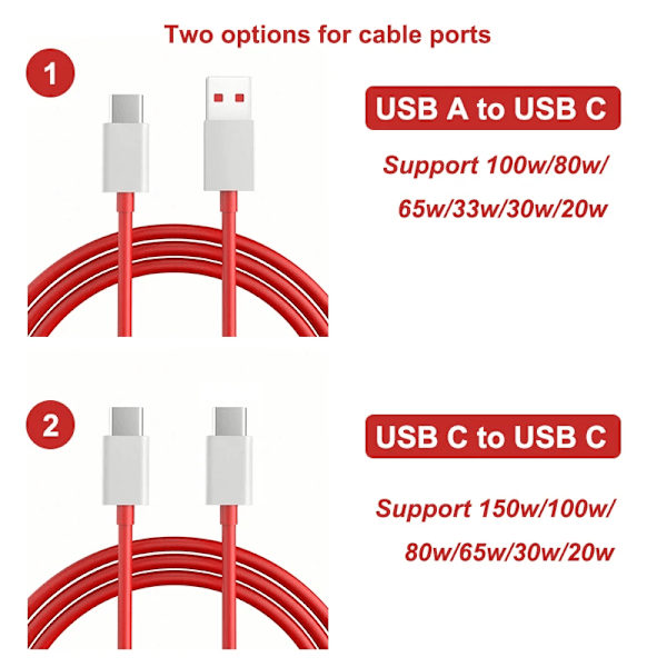 2 st Oneplus Laddningskabel 100W 80W 65W Warp Supervooc Oneplus 13R 13 12 11 Nord 4 CE4 Lite Usb Typ C Kabel Original Datakabel usb c to c cable 0.35m