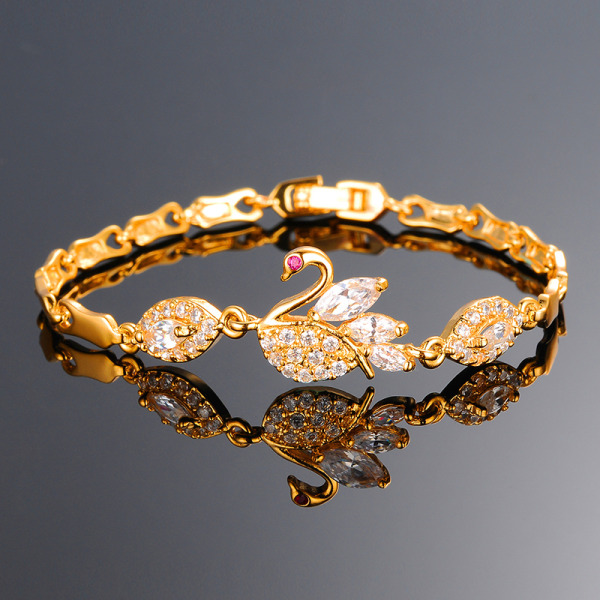 Armband för kvinnor Swan Diamond Zircon Gold Plating Armband för flickvän default