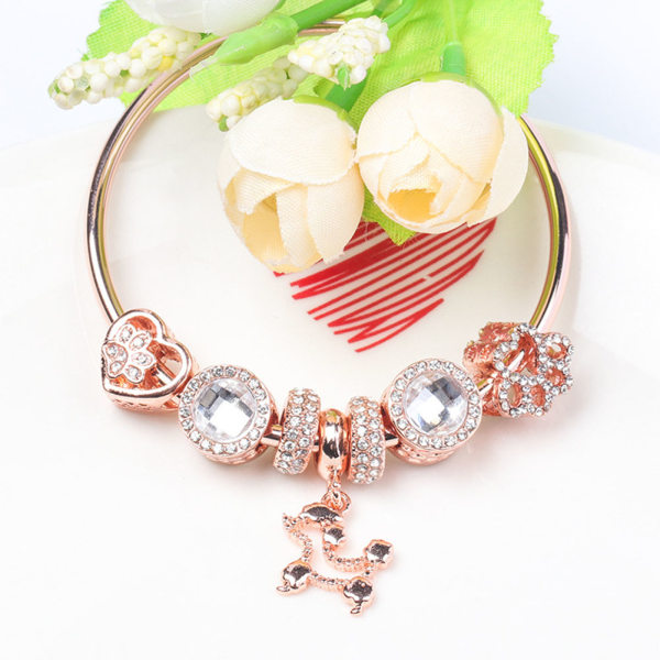 Armband Rose Gold Hollow Diamond Beaded Pendant Valp DIY smycken födelsedagspresent 18cm