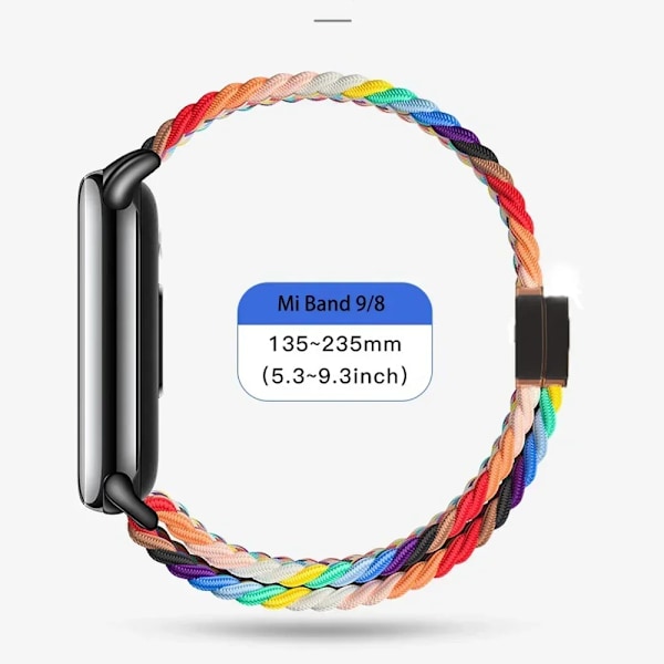 Nylonflätat armband för Xiaomi Band 9/8 Magnetiskt spänne Andningsbart Utbytbart Armband Mi Band 8/9 Justerbar Correa Black For Mi Band 9