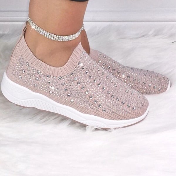 Lady Sneakers Diamond Glitter Trainers Sportlöpning Comfy Slip On Sock Skor black 41