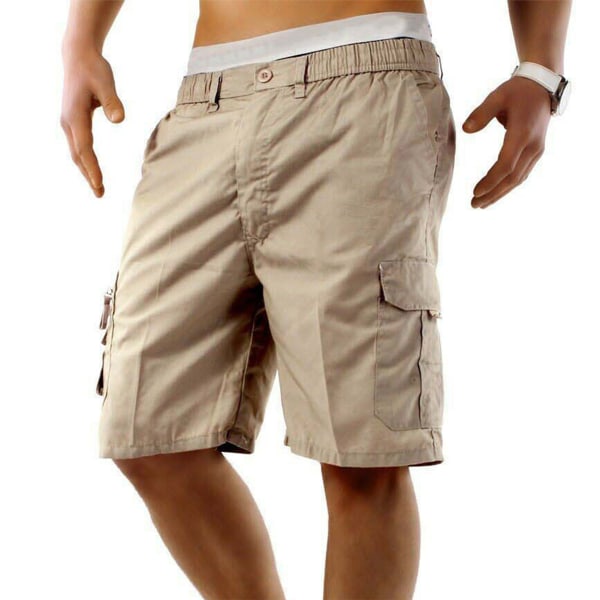 Herrshorts med flera fickor Lös rak sommar khaki 2xl