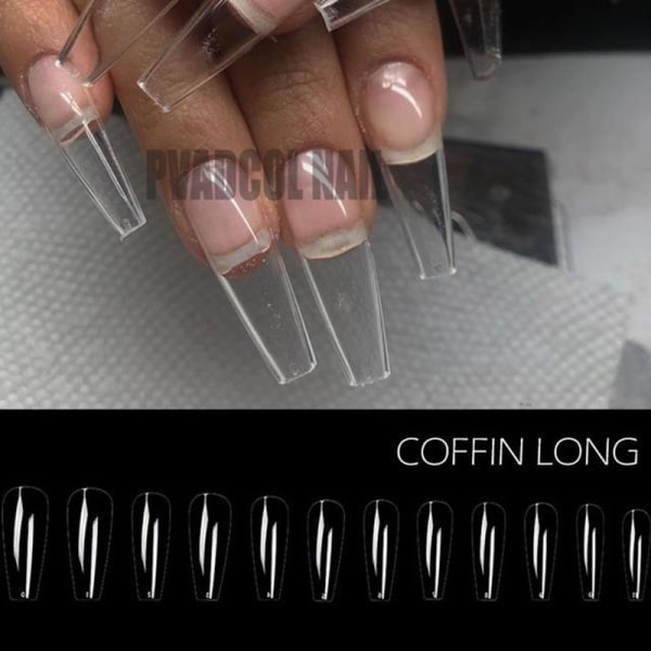 Nails Extension System Full Cover Skulpterad Klar Stiletto Kista False Nail Tips 240st/påse coffin long