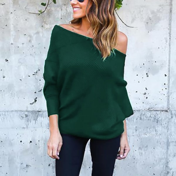 Dam Off Shoulder Stickad Baggy Sweater Dam Lös Pullover Jumper Top Blus Nyhet b m