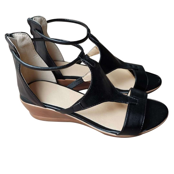 New Fashion Slope Heel Damskor Open Toe Casual Sandaler black 34