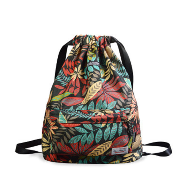 Multifunktions hopfällbar shoppingväska, blommig printed ryggsäck för kvinnor med dragsko för camping coffee and pink