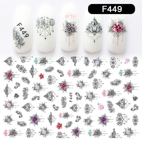 3D söta nagelklistermärken genomskinliga blommande blomma nagelklistermärken Nageldekaler f455