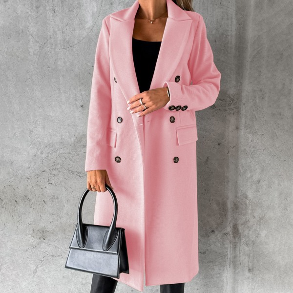 Varm vinterkappa för kvinnor med dubbelknäppt design och fickdesign för kvinnors vinterkläder pink 2xl