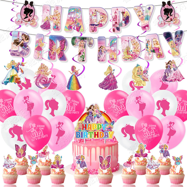 Barbie Party Dekoration Banner Ballong Cake Rad 5-piece set