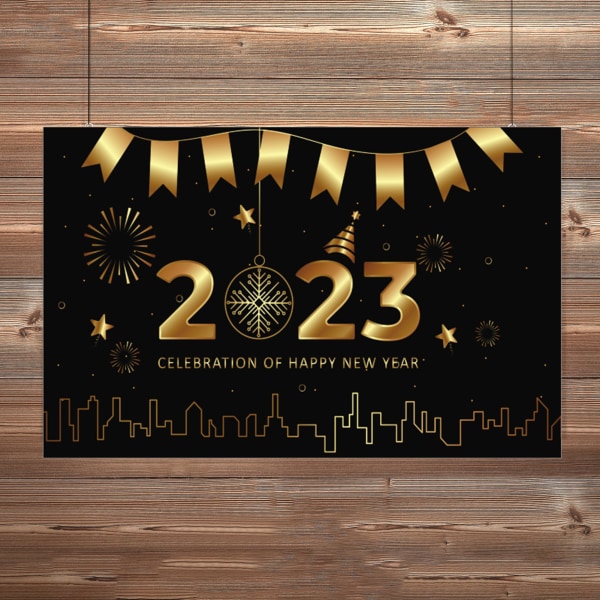 Gott nytt år Svart gyllene banderoll slitstark och hållbar banderoll för festfotografering 115x180cm sxnbj231105