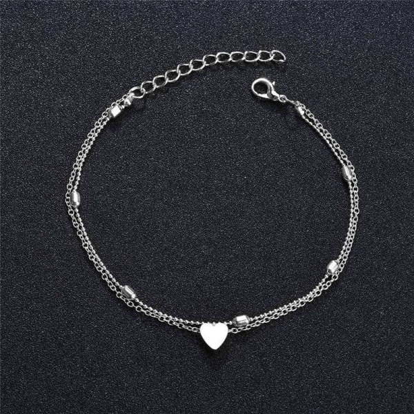 Layered Anklet Armband Dual-Layer Simple Love Heart Ankelkedja Elegant handledsfot silver