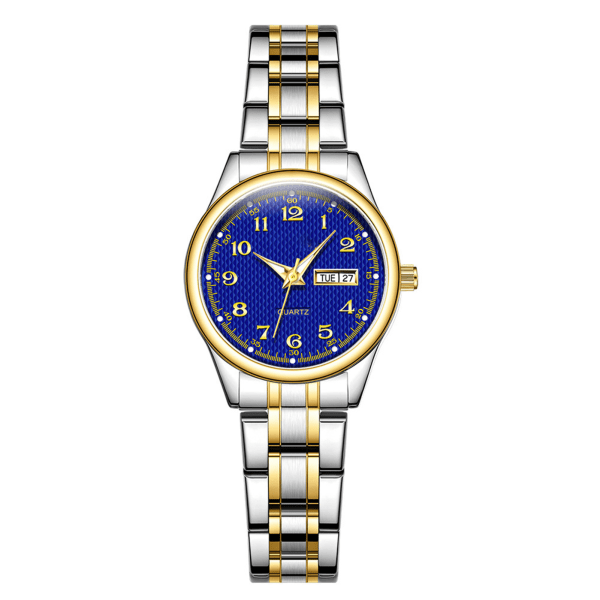 Kvinna klassisk 28 mm watch Easy Reader lysande watch i rostfritt stål med multifunktion för brudar som bär bröllopsbankett golden blue face