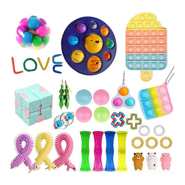 Big Fidget Pack Sensory Fidget Toy Set Pop Bubble Stress Relief Leksaker Pop ångeströr för barn a