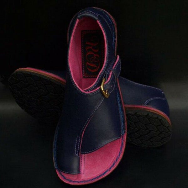 Womens Flat Sandals Open Toe Buckle Strap Beach Shoes Anti-slip Breathable for Summer dark blue 35