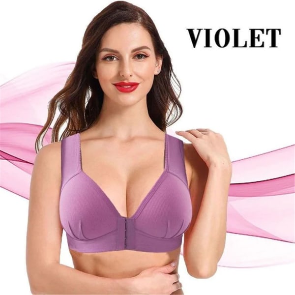 Plus Size Front Stängning Elastisk Push Up Comfort BH Dam Trådlös BH 2xl lavender