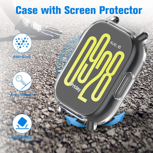 Skärmskyddsfodral med full täckning för Xiaomi Redmi Watch 5 Active Lite Fodral Härdat Glas Anti-repor Film Stötfångare Skyddande Pink PC ForRedmiWatch5Lite
