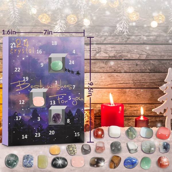 Adventskalender 24 Days Surprises Box Naturlig Kristall Ädelsten Sten för Födelsedag Xmas Flickor Pojkar default