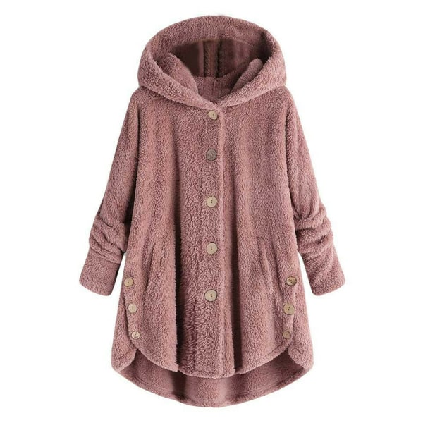 Kvinnor Vinter Varm Fluffig Överrock Button Jacka Toppar Lösa Hooded Ytterkläder h 2xl