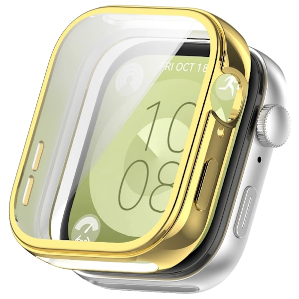 Mjukt TPU-skal för Huawei Watch Fit 3, heltäckande skyddande skärmskydd för Huawei Watch Fit 3, anti-fall skyddstillbehör Gold