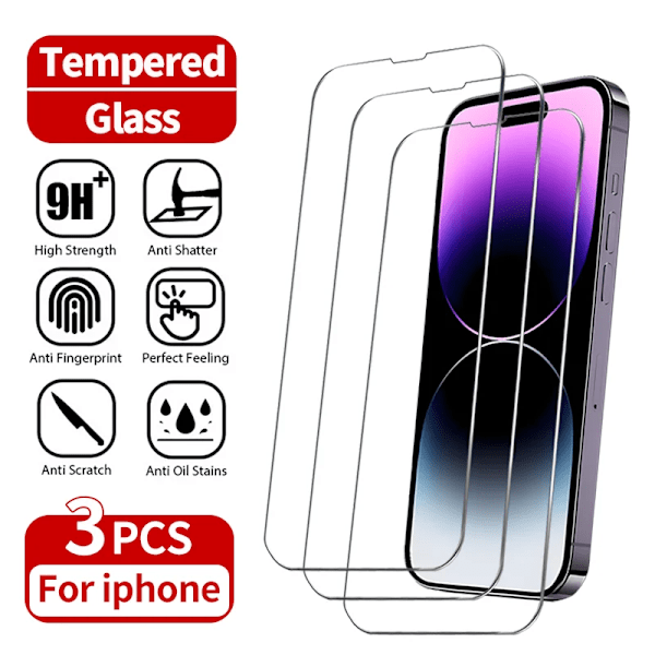 3 st Härdat Glas för iPhone 15 14 13 12 11 Pro Max Mini X XS Max XR 8 7 6 Plus Skärmskydd Film för iPhone SE 2020 2022 7Plus 8Plus Tempered glass