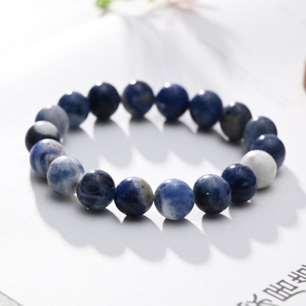 Naturlig blå sten armband för kvinnor män 8/10 mm rund pärlstav Stretch armband smycken 10