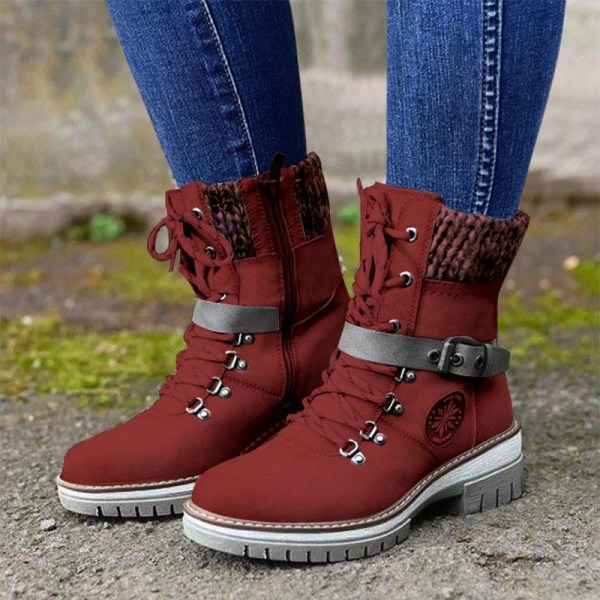 Dam PU varma stövlar Sidodragkedja Snö Vinter Utomhus Walking Boots Mode Casual red 35