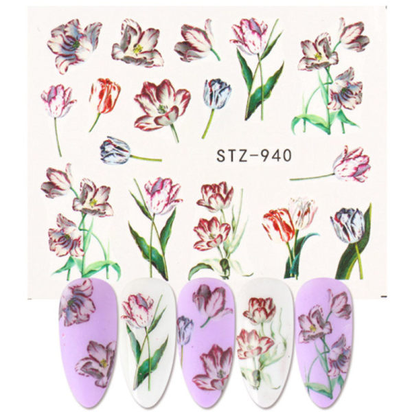 Färgglada blommor Nail Art Stickers Vattenstämpel Gör-det-själv-manikyrdekoration Fantastiska presenter för kvinnor 40