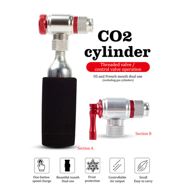 CO2 uppblåsningshuvud Snabb och enkel Presta-ventiler kompatibel cykelpump för cykel handle