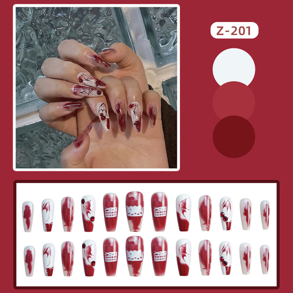 24ST Lång lös nagelfjäril rött print bestående fingernagel bärbar för kvinnor jelly glue model
