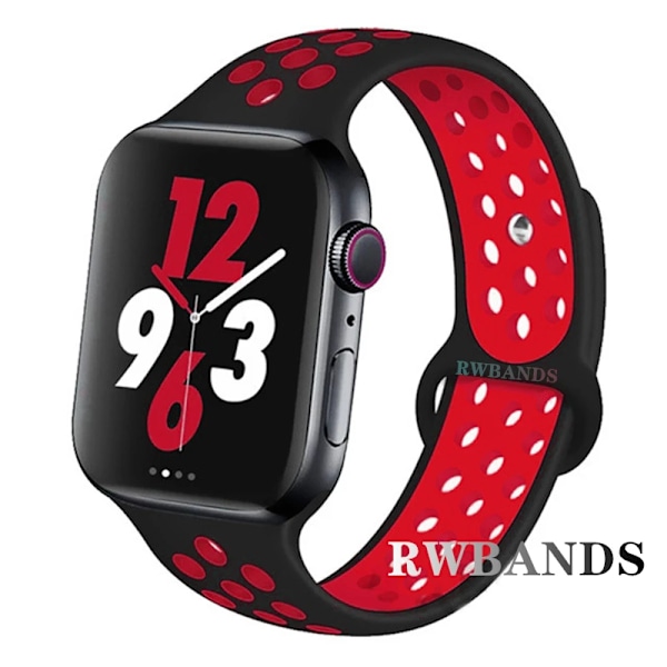 Sportarmband för Apple Watch Band 46mm 44mm 40mm 42-38-41mm 45mm Andningsbart Armband iWatch Series 10 9 8 7 6 SE 5 3 Ultra 2 49mm 8 black red 42 44 45 49-46mm M-L