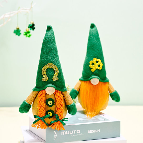Irish Festival Ansiktslös Gnome Doll Söt mjuk plyschleksak Lucky Green Holiday Desktop b