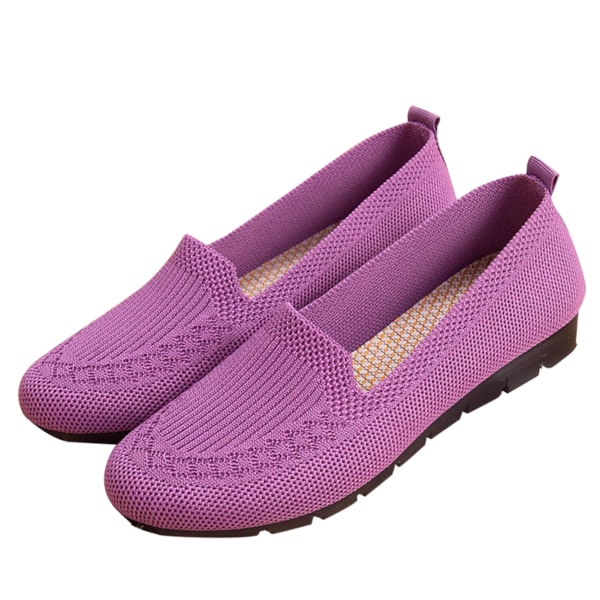 Stickade tyg Loafers Platta Skor Fritid Sommar Mjuk Stretch Komfort Andas Platta Skor för Dam purple 35