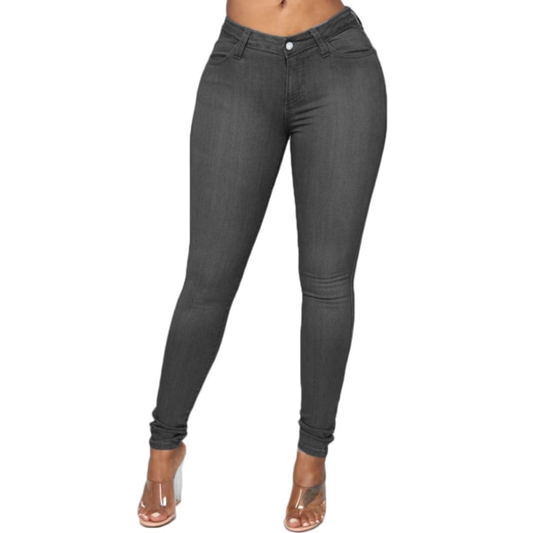 Stretch jeansbyxor för kvinnor hög midja slimmade jeansleggings Mjuka hudvänliga pennbyxor m gray