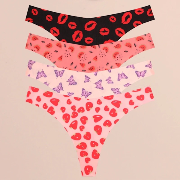 FINETOO 4 st Ultra Mjuka Trosor För Kvinnor Sexiga Grafiska Tryck Sömlösa Stringtrosor Kvinnliga Stretch Leopard G-string Bekväma Underkläder Style 9 M