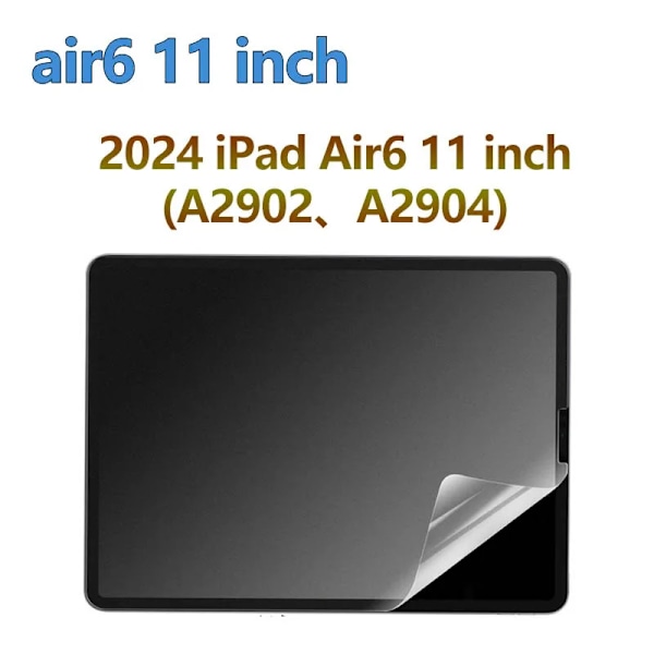 Papperslikt skärmskydd i glas för 2024 iPad Air6 (11\"). Antireflex, perfekt för att skriva/rita, enkel installation, fodralvänlig 1pc