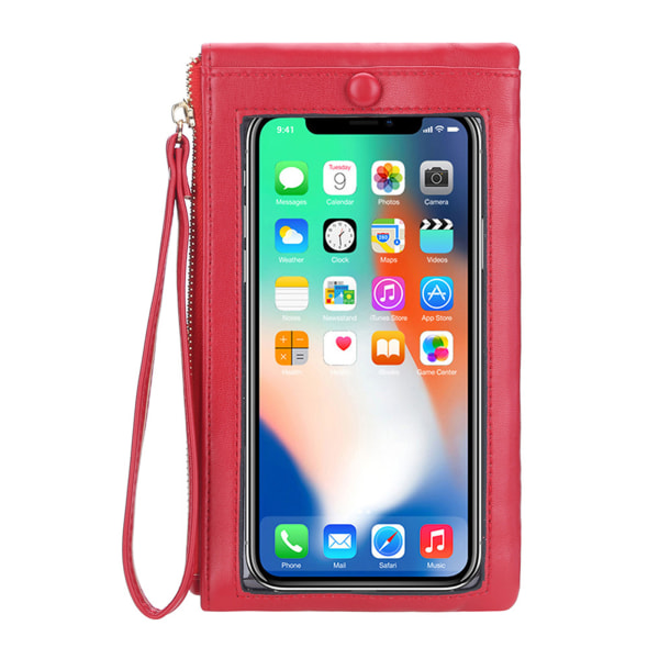 Touchscreen telefonväska för kvinnor med handrem för utomhusshopping dating red