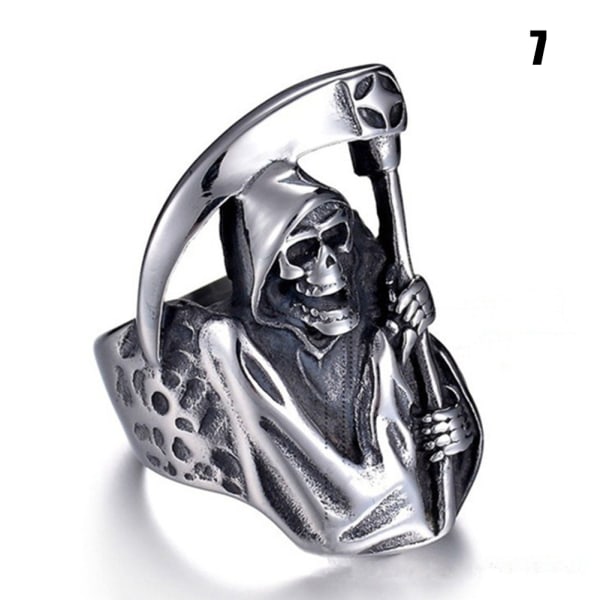 Manliga Ringar Retro Gothic Halloween Accessoarer Trendiga Grim Reaper Skull Sickle Alloy 7