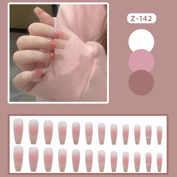 24st långa falska naglar naken rosa varaktiga nagelklistermärke Bärbar för kvinnor glue models