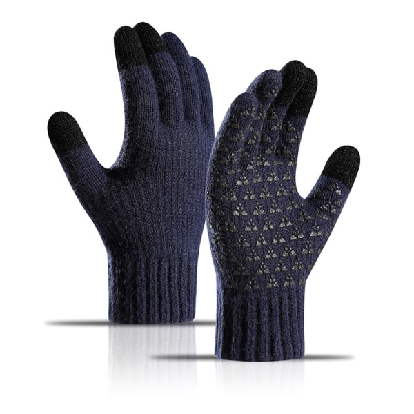 Anti-halk varma vinterhandskar Pekskärm stickad handske Fleecefodrad elastisk ribb black l-25cm