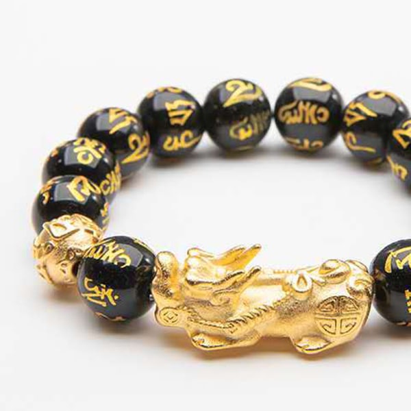 Feng Shui Black Obsidian Wealth Armband Lucky snidade stenpärlor Handledssmycken med black